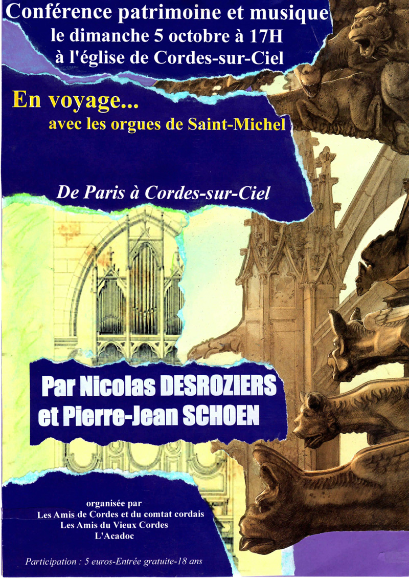 Affiche conférence concert orgue de Saint Michel - Cordes sur Ciel