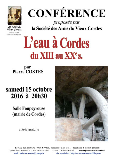 Conférence - L’eau à CORDES du XIII au XXe siècle