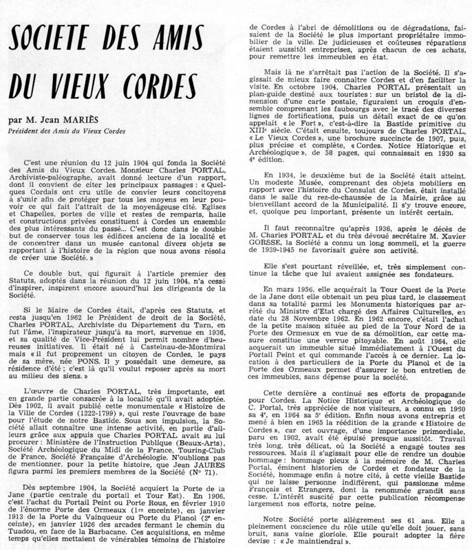 La Société des Amis du Vieux Cordes - Historique en 1966