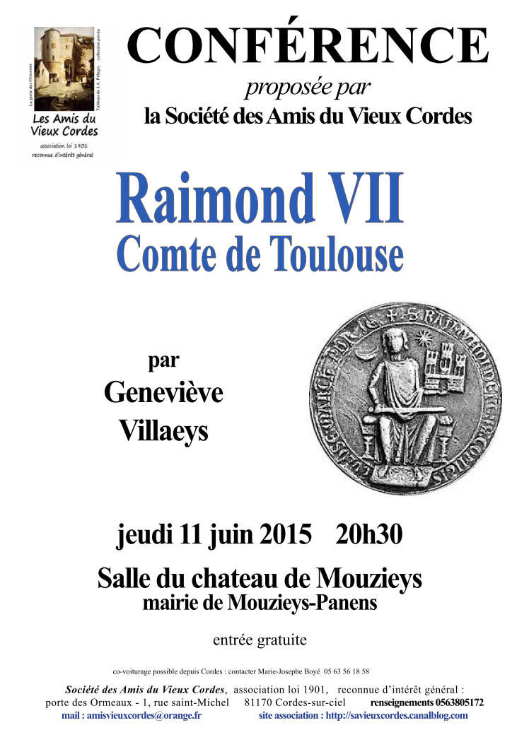 Affiche de la conférence Raimond VII - Société des Amis du Vieux Cordes